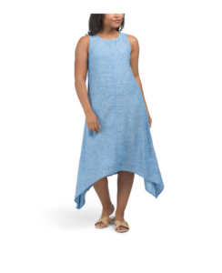 Linen Blend Jazzy Sharkbite Midi Dress