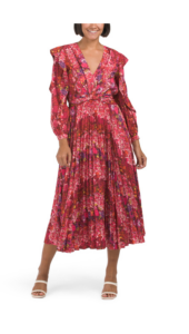 Chrishelle Pleated Printed Crepe Midi Dress
