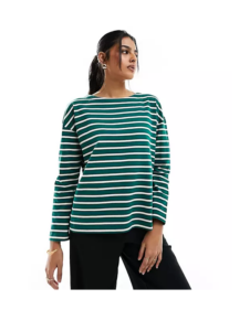 Stradivarius Oversized Striped T-shirt in Green