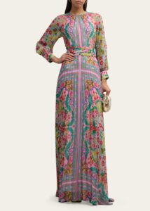 Pleated Floral-print Chiffon Gown