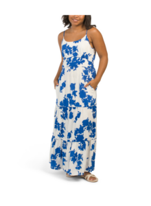 Linen Blend Tiered Maxi Dress