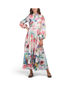 Romantic Floral Maxi Dress with Covered Buttons