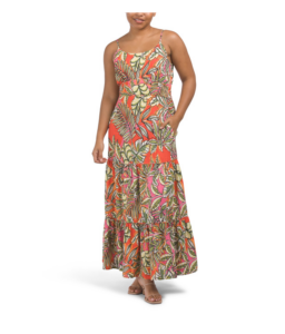 Linen Blend Strappy Tiered Maxi Dress