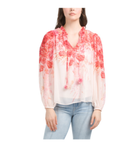 Long Sleeve Floral Blouse with Attached Camisole
