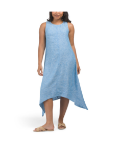 Linen Blend Jazzy Sharkbite Midi Dress