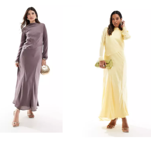 High Neck Seam Detail Satin Maxi Dress