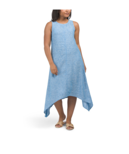 Linen Blend Jazzy Sharkbite Midi Dress