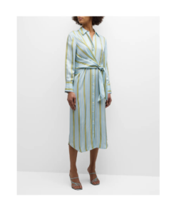Lacey Striped Satin Midi Shirtdress