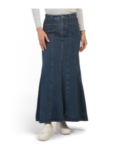 High Rise Denim Maxi Skirt