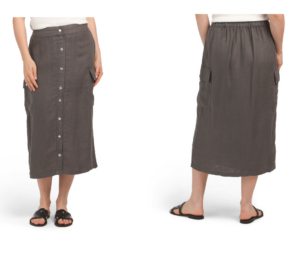 Linen Button Front Cargo Pocket Skirt