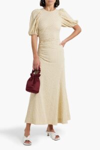 Ruched Gingham Seersucker Maxi Dress