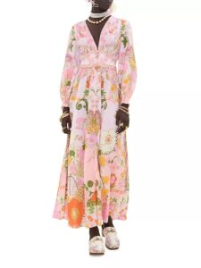 Floral Linen V-neck Maxi Dress