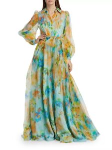 Belted Silk Organza Gown