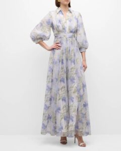 Pleated Sequin-embellished Floral-print Gown