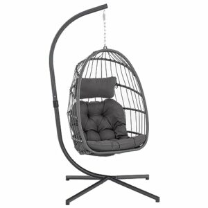 Yechen Indoor Outdoor Egg Hanging Chair with Stand, Patio Wicker Swing Egg Chair Indoor Swinging Chair Outdoor Hammock Egg Chair 350lbs Capacity for Patio Bedroom Balcony, Charcoal Grey (eg-001)