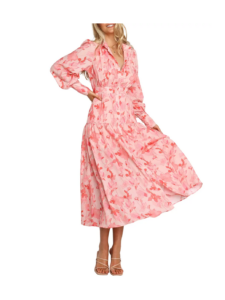 Forever Print Long Sleeve Tiered Midi Dress