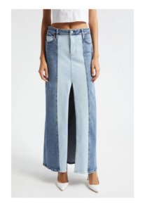 Rye Two-tone Slit Front Denim Maxi Skirt