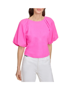 Puff Sleeve Linen Blend Top