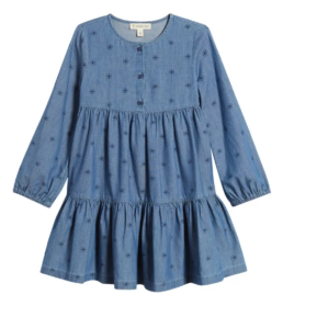 Kids' Sun Tiered Long Sleeve Denim Dress