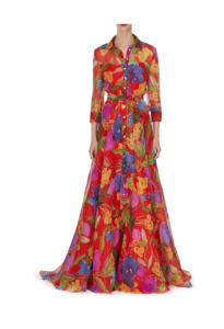 Floral Print Silk Chiffon Trench Gown Size 2