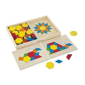 Melissa & Doug Pattern Blocks and Boards - Wooden Classic Toy with 120 Solid Wood Shapes and 5 Double-sided Panels, Multi-colored - Steam Animals, Tangrams Puzzle for Kids Ages 3+