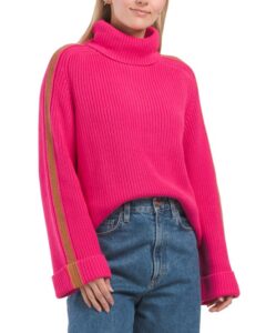 Chunky Turtleneck Striped Pull over Sweater
