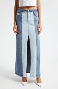 Rye Two-tone Slit Front Denim Maxi Skirt