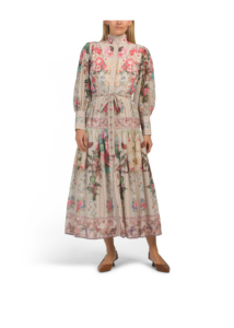 Romantic Floral Long Sleeve Maxi Dress with Border Detail