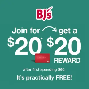 Image of sale on Bj’s 1 Year Membership + $20 Gift Card
