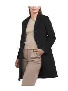 Wool Blend Three-fourth Length Coat