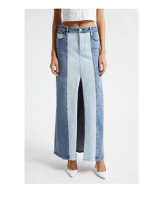 Rye Two-tone Slit Front Denim Maxi Skirt