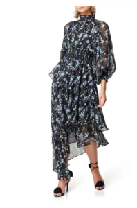 Wistfully Floral Print Tiered Asymmetric Hem Dress
