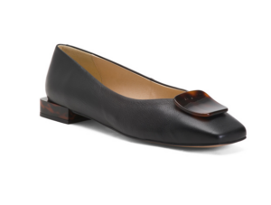 Leather Pointy Flats with Tortoise Ornament