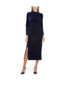 Mock Neck Ruched Midi Dress