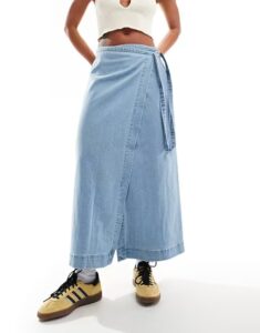Vero Moda Denim Maxi Wrap Skirt in Light Blue