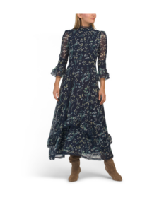 Floral Lace Mock Neck Maxi Dress