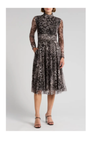 Leopard Print Long Sleeve Mesh Midi Dress