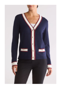 Preppy Tipped Cardigan Sweater