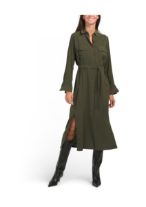 Long Sleeve Shirt Dress with Tie Waist