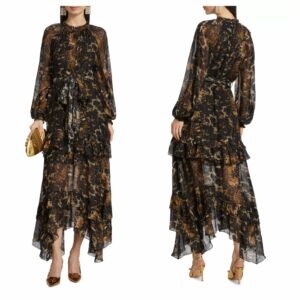 Abstract Belted Midi-dress