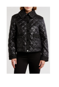 Tweed Trim Quilted Shirt Jacket