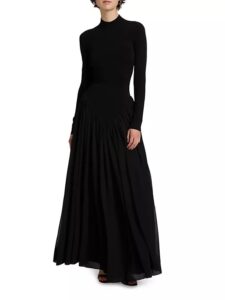 Speck Mock Turtleneck Pleated Gown