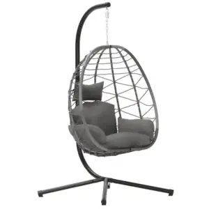 Image of sale on Bifanuo Indoor/outdoor Wicker Swing Egg Chair Hammock Hanging Chair with Stand, 350lb Capacity (grey)