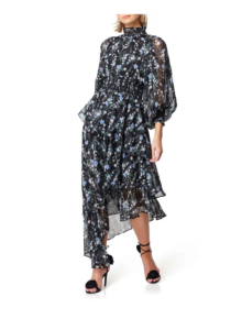 Wistfully Floral Print Tiered Asymmetric Hem Dress