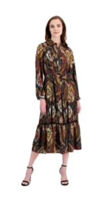 Women's Paisley-print Half-placket Tiered Maxi Dress