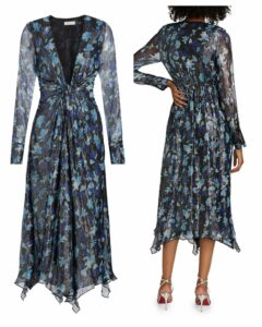 Tatia Floral Metallic Silk Twist Midi-dress