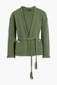 Belted Chain-embellished Stretch-knit Cardigan