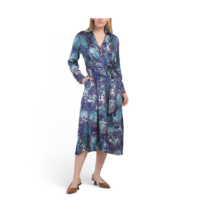 Satin Wrap Front Midi Dress