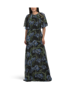 Floral Cape Sleeve Gown