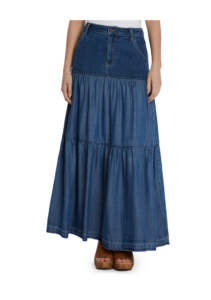 Contrast Tiered Denim Maxi Skirt